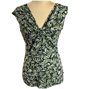 New York & Company Mesh Babydoll Top Womens Sz M Sheer Forest Fairy Knot Front